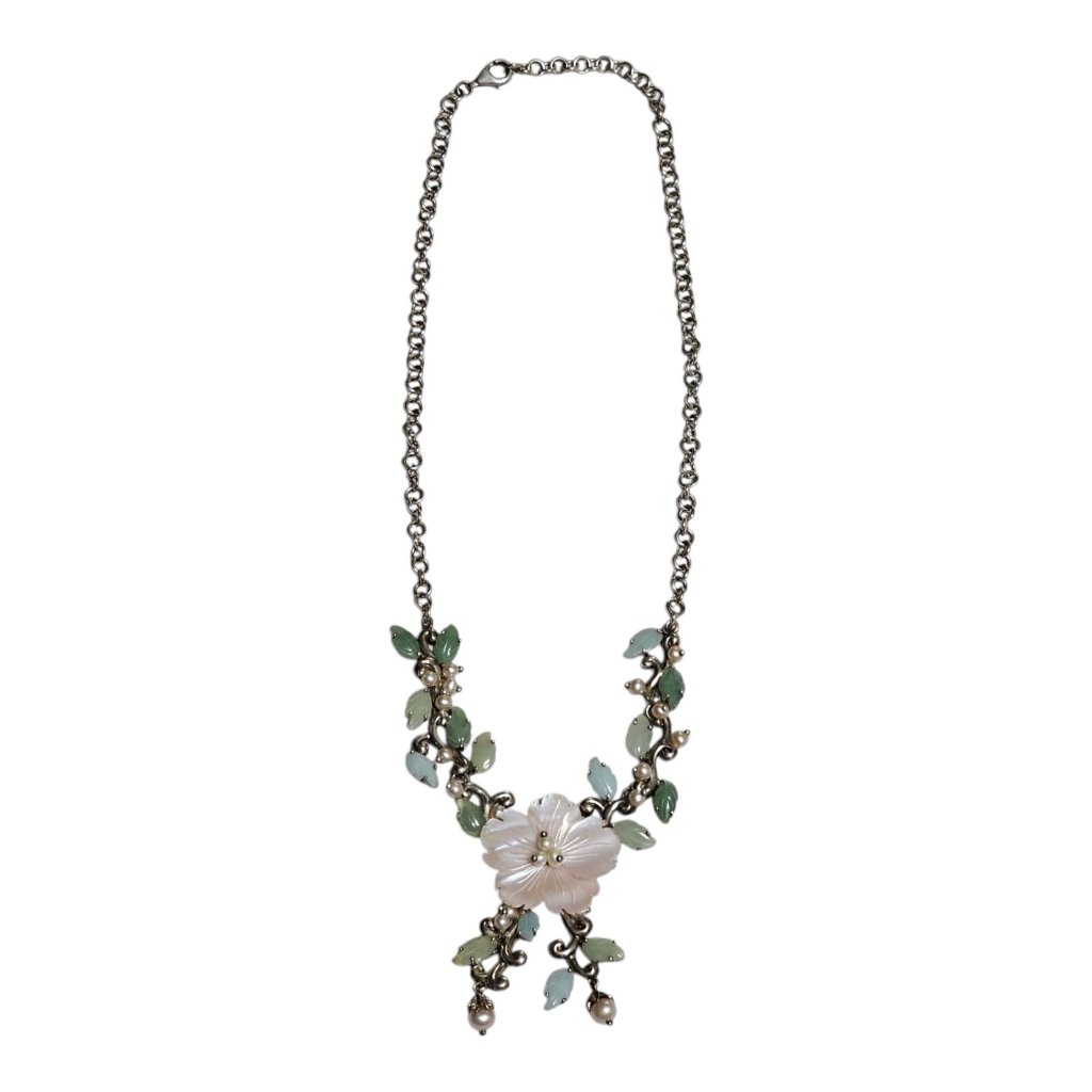 Whitney Kelly Necklace 925 Sterling Silver Jade Mop Mother Of Pearls Flowers